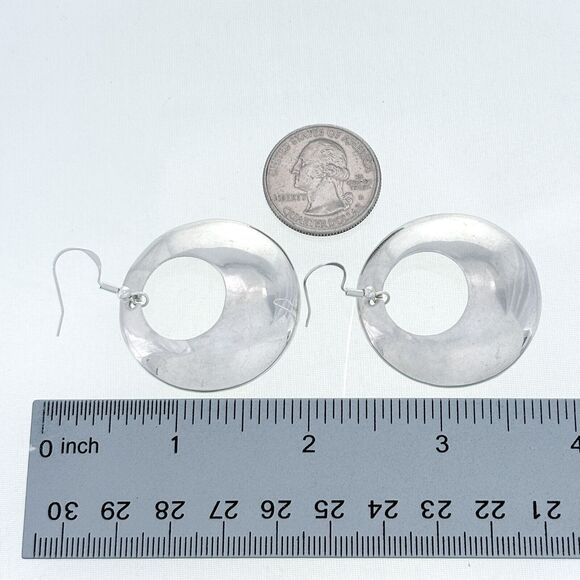 Southwest Sterling Silver 925 Mexico Taxco TCH-09 Open Circle Dangle Earrings - Picture 4 of 5